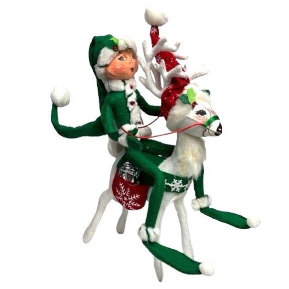 Rare Annalee Doll Lot Elf Riding Reindeer 1970s Large 20" Vintage Christmas 2 Pc - Picture 1 of 16